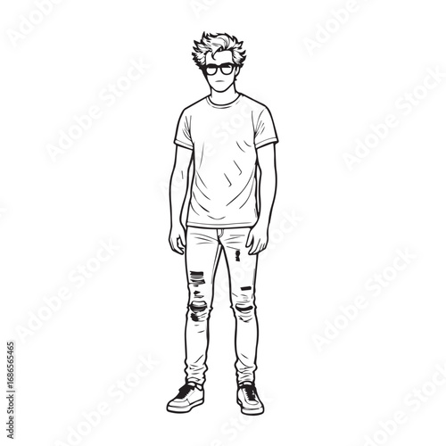 Handsome Man Black and White Illustration Vector Image Male Portrait Fashion Sketch Line Art Design