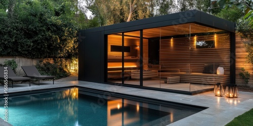 Luxury Outdoor Sauna and Poolside Relaxation