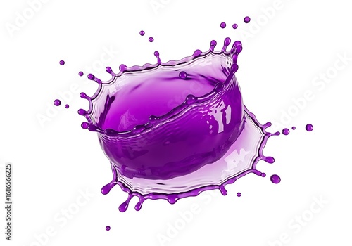 Luscious purple liquid eruption, dynamic flow motion isolated against white