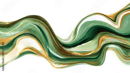 abstract green and gold flowing wave pattern isolated on white background