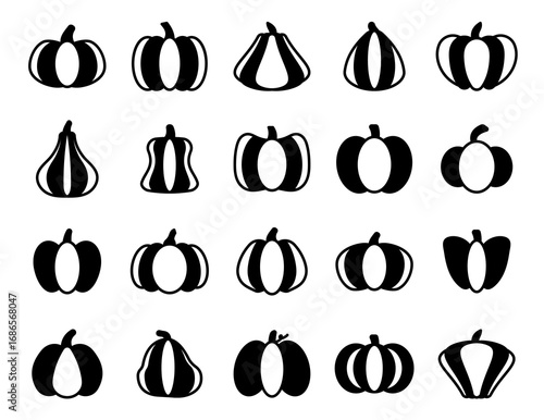 pumpkin collection. pumpkin vector icons. isolated on white background. pumpkin in simple solid black style. vectors