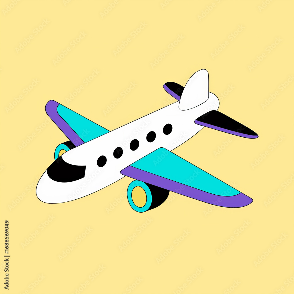 Naklejka premium Cartoon airplane with colorful wings illustration 