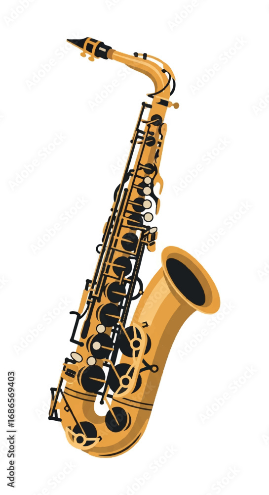 Naklejka premium Golden Brass Saxophone Musical Instrument Isolated on White Background.