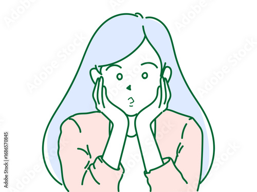 頬に手　女性　イラスト