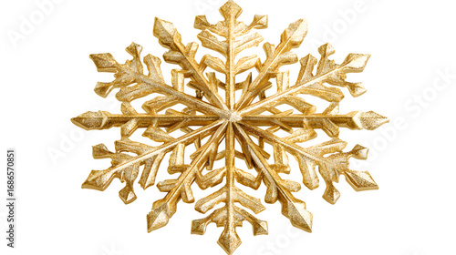 HD realistic golden snowflake ornament isolated on white