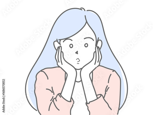 頬に手　女性　イラスト