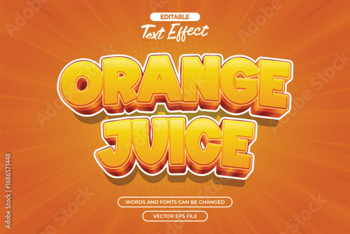 3d orange juice editable text effect with glossy effect and comic cartoon text style
