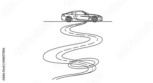 A car driving on a winding road that loops and turns