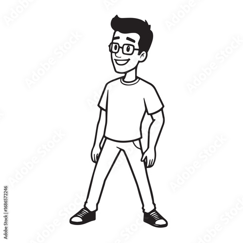 Handsome Man Black and White Illustration Vector Image Male Portrait Fashion Sketch Line Art Design