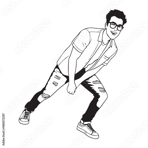 Handsome Man Black and White Illustration Vector Image Male Portrait Fashion Sketch Line Art Design