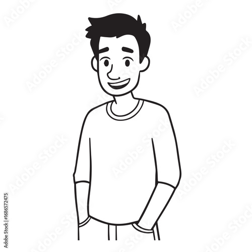 Handsome Man Black and White Illustration Vector Image Male Portrait Fashion Sketch Line Art Design