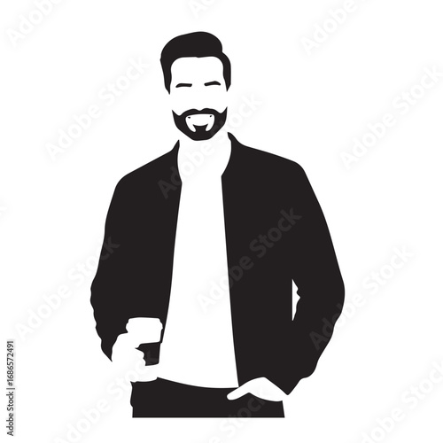 Handsome Man Black and White Illustration Vector Image Male Portrait Fashion Sketch Line Art Design
