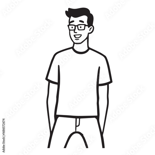 Handsome Man Black and White Illustration Vector Image Male Portrait Fashion Sketch Line Art Design