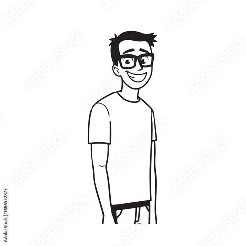 Handsome Man Black and White Illustration Vector Image Male Portrait Fashion Sketch Line Art Design