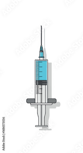 Medical Syringe with Blue Liquid.