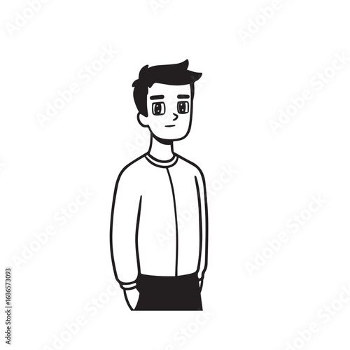 Handsome Man Black and White Illustration Vector Image Male Portrait Fashion Sketch Line Art Design