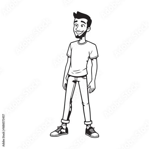 Handsome Man Black and White Illustration Vector Image Male Portrait Fashion Sketch Line Art Design	