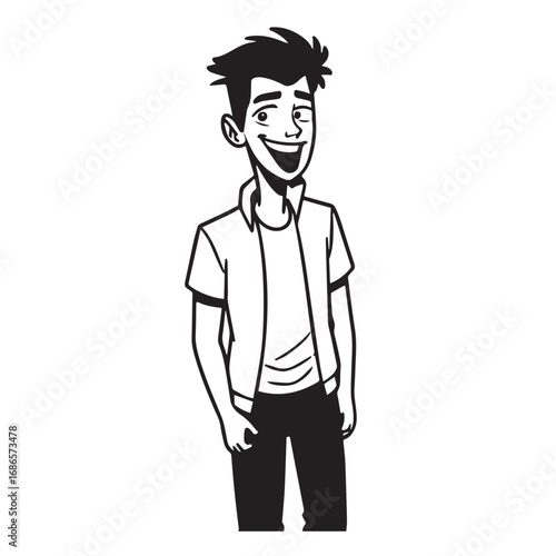Handsome Man Black and White Illustration Vector Image Male Portrait Fashion Sketch Line Art Design	