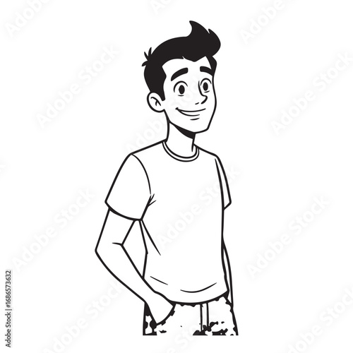 Handsome Man Black and White Illustration Vector Image Male Portrait Fashion Sketch Line Art Design	
