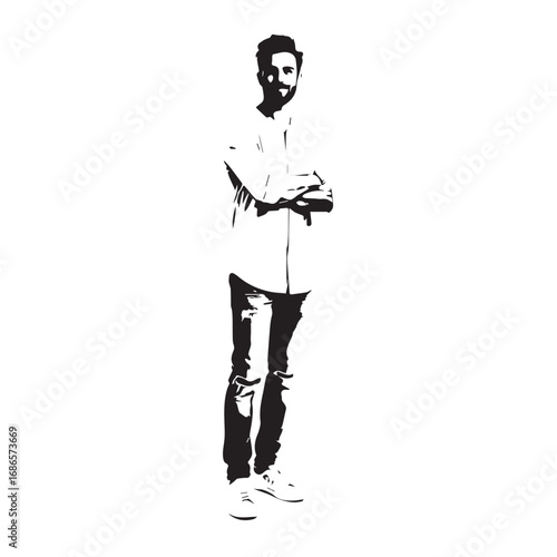Handsome Man Black and White Illustration Vector Image Male Portrait Fashion Sketch Line Art Design	