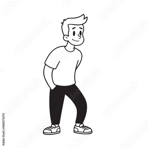 Handsome Man Black and White Illustration Vector Image Male Portrait Fashion Sketch Line Art Design	