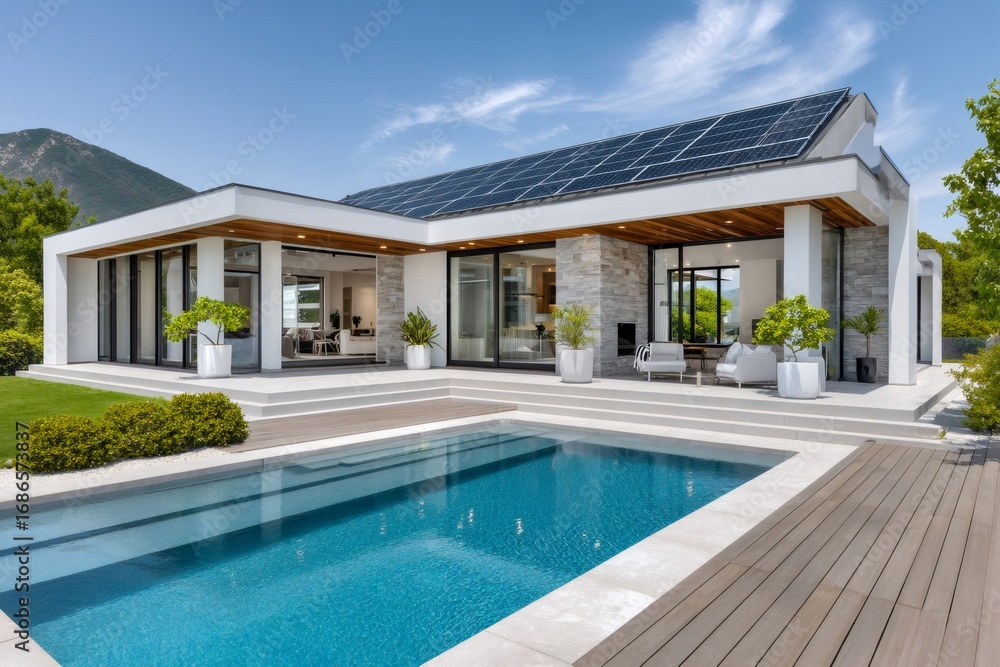 custom made wallpaper toronto digitalModern sustainable house with solar panels and swimming pool