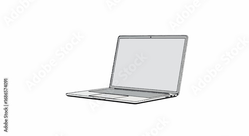 Modern Laptop Computer with Blank Screen on White Background.