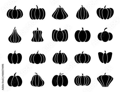pumpkin collection. pumpkin vector icons. isolated on white background. pumpkin in simple glyph style. vectors