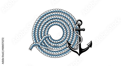 Nautical Rope Coil with Anchor Illustration.