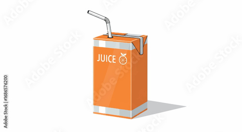 Orange Juice Box with Straw on White Background.
