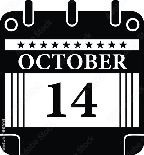 October 14 Calendar Icon – Black and White Date Graphic for Events