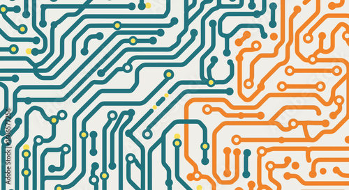 Abstract Circuit Board Pattern Teal and Orange Electronic Pathways