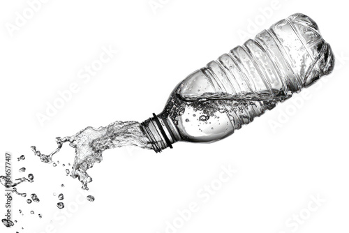Clear plastic water bottle with water splashing out
