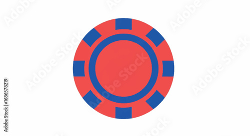Red and Blue Poker Chip Isolated on White Background.