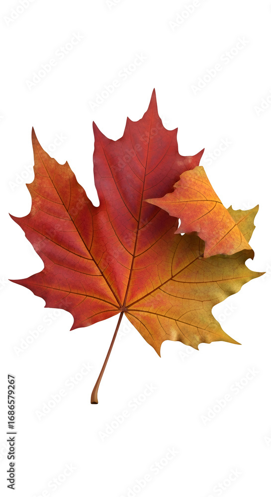 Obraz premium Autumn Leaves Showcase: Red and Gold Maple Leaves with Transparent Background, Ideal for Fall Designs.