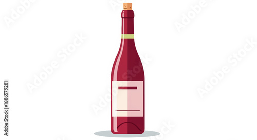 Red Wine Bottle with Cork on White Background.