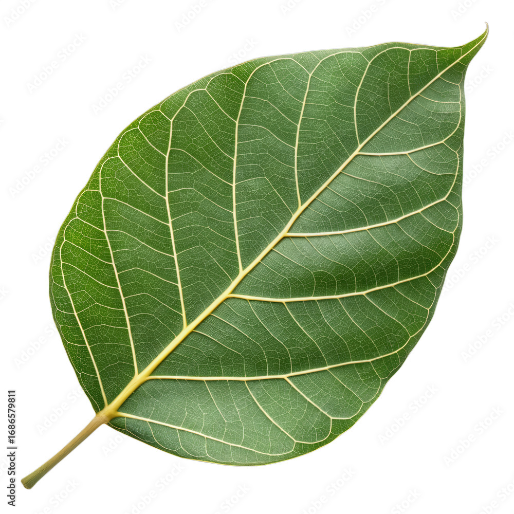 Detailed close up of a green leaf with prominent veins on black background Detailed close up of a green leaf with prominent veins on black background