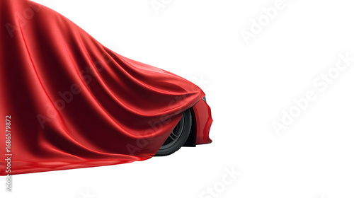 HD realistic red curtail covering a car underneath isolated on white or white png