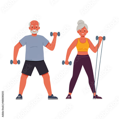 Active Senior Couple Exercising with Weights.