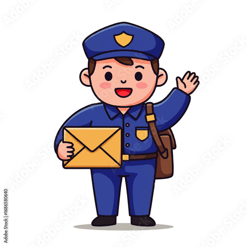 Cheerful Cartoon Postman Delivering Mail.