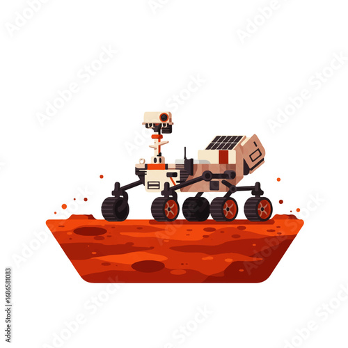 Futuristic Mars Rover Exploring Red Planet Surface.