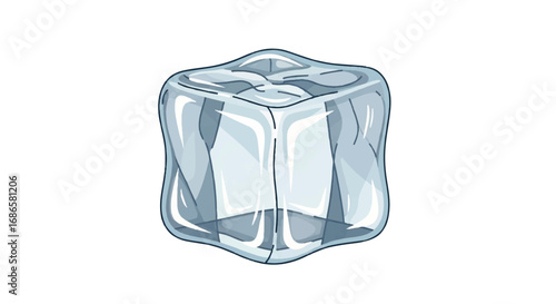 Single Ice Cube Transparent White Background.