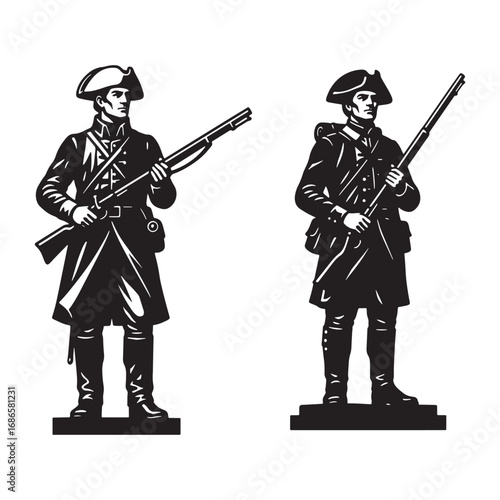 Minuteman statue silhouette vector, american revolution patriot illustration