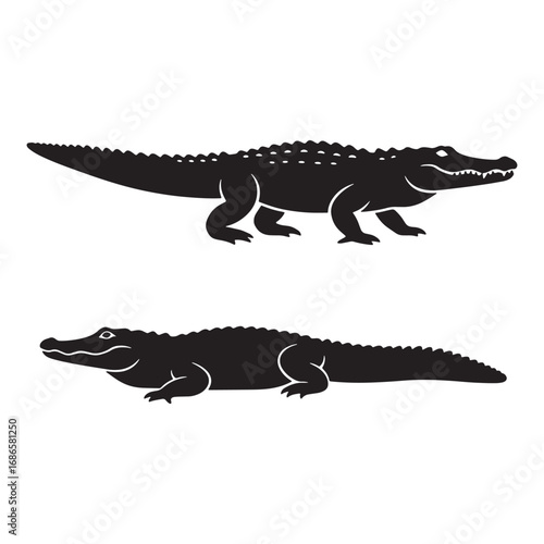 American Alligator silhouette vector, crocodile reptile wildlife illustration