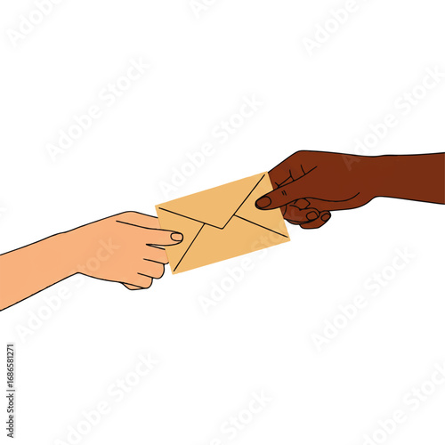 Handing Over a Letter Envelope Between Two People.