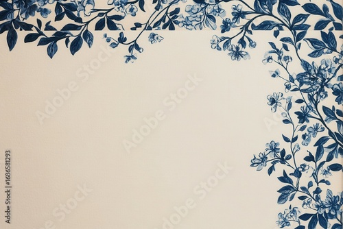 detailed visual  of Blue block print frame on beige background