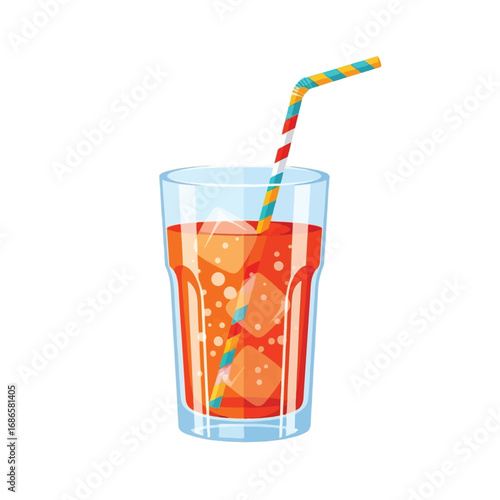 Refreshing iced beverage in a glass with a striped straw.