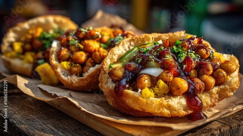 Freshly Assembled Trinidad Doubles on Rustic Street Market Stall Evoking Rich Culinary Heritage and Community Spirit
