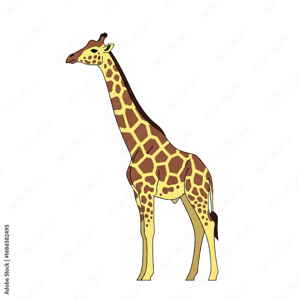 Naklejka premium Tall Giraffe Standing Alone on White Background.
