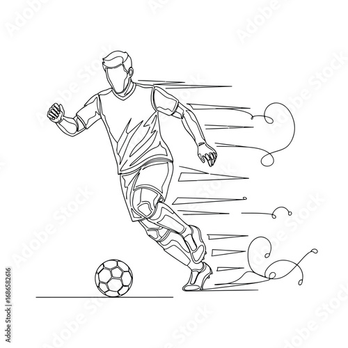 Soccer player kicking ball, dynamic motion lines